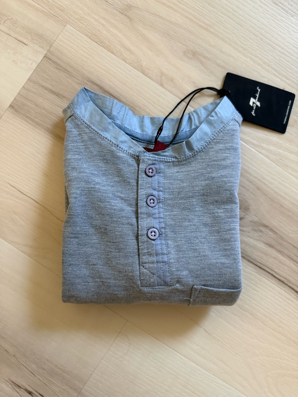 7 for All Mankind Light Gray / Blue Henley Pullover Shirt quality size Medium